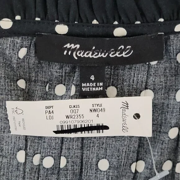 Madewell Ruffled Scoopneck Mini Dress in Dot Size 4 Linear Dots Jet Black NWT - Picture 5 of 6